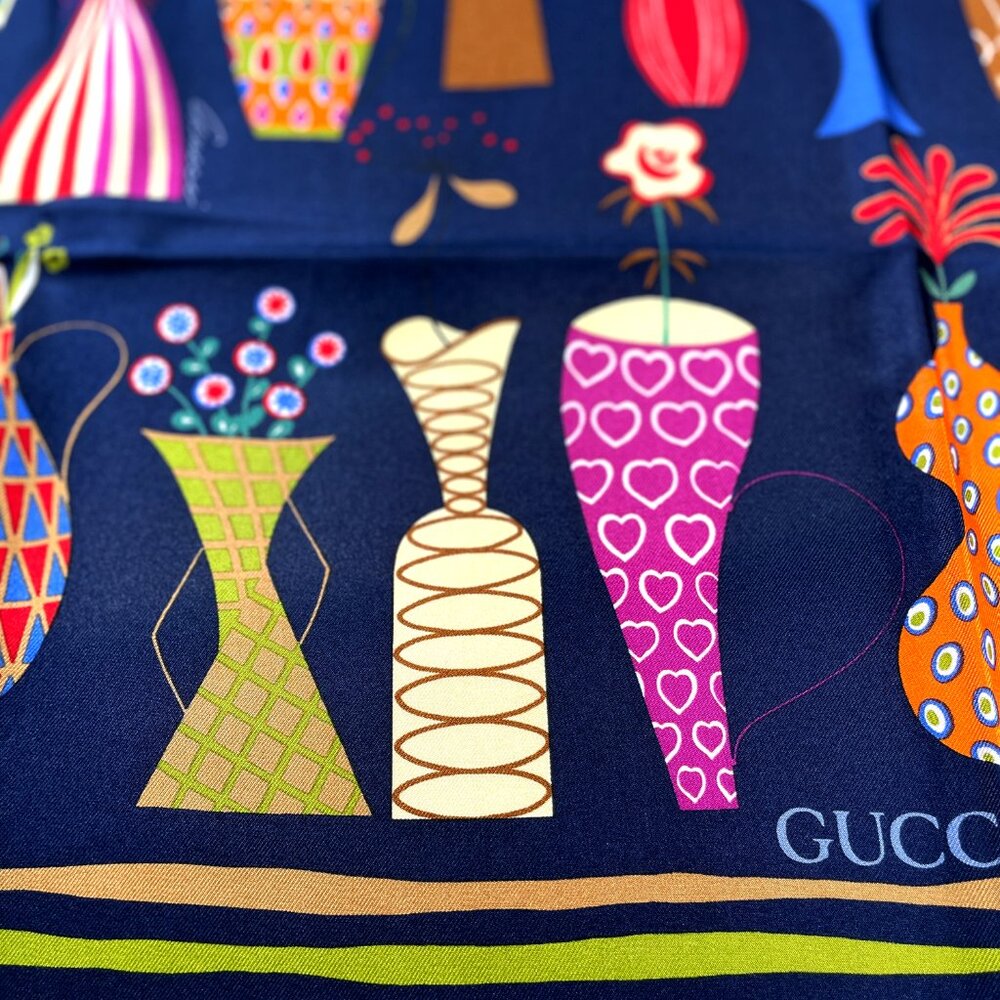 NWT Gucci Silk Scarf – Colorful Vase Print | Made in Italy - Picture 9 of 15